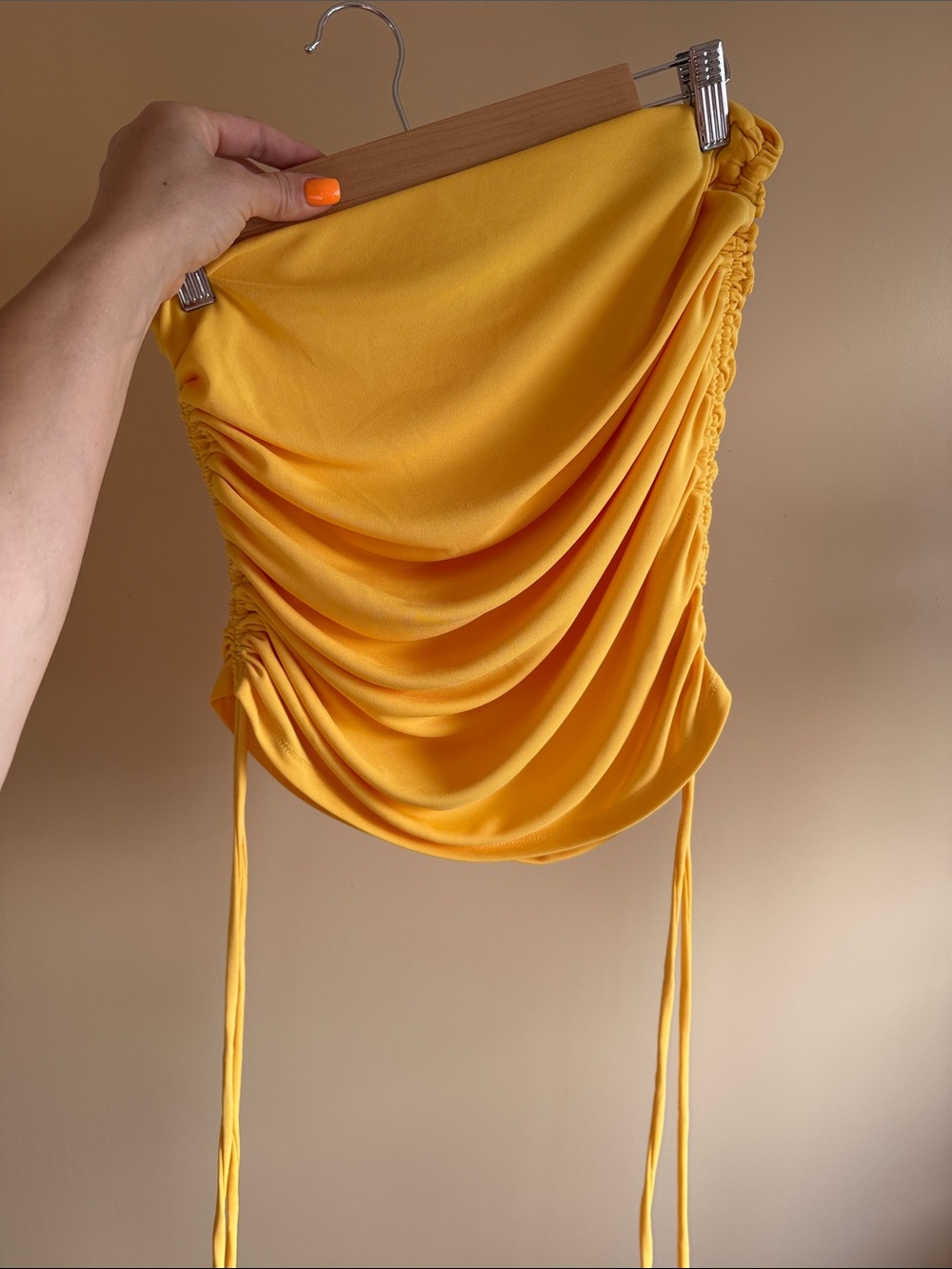 Yellow Ruched Drawstring Mini Skirt